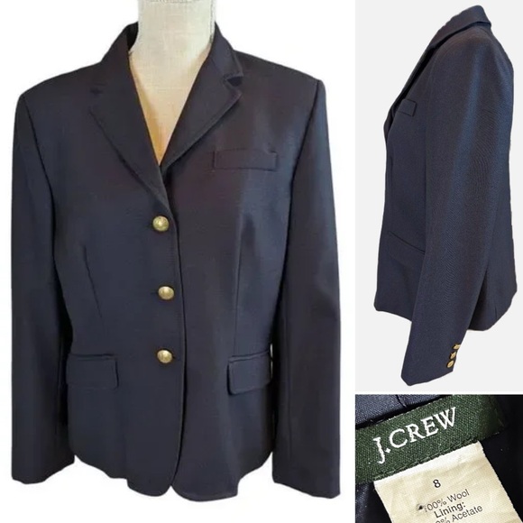 J.Crew Vintage 90’s Schoolboy Wool Blazer Classic Navy Blue Gold Hardware Size 8 - Picture 9 of 9